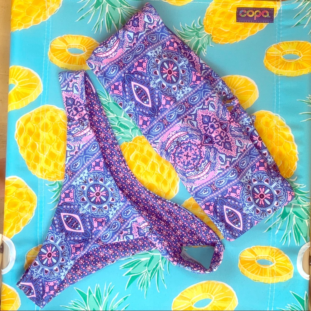 Blue / pink paisley printed bikini